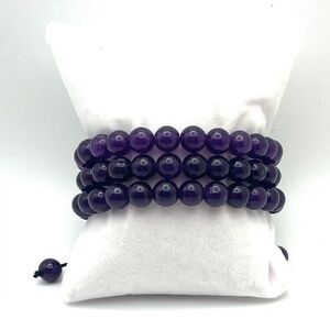Aura Deep Purple Amethyst Set Of 3 Beaded Bracelets New With Box